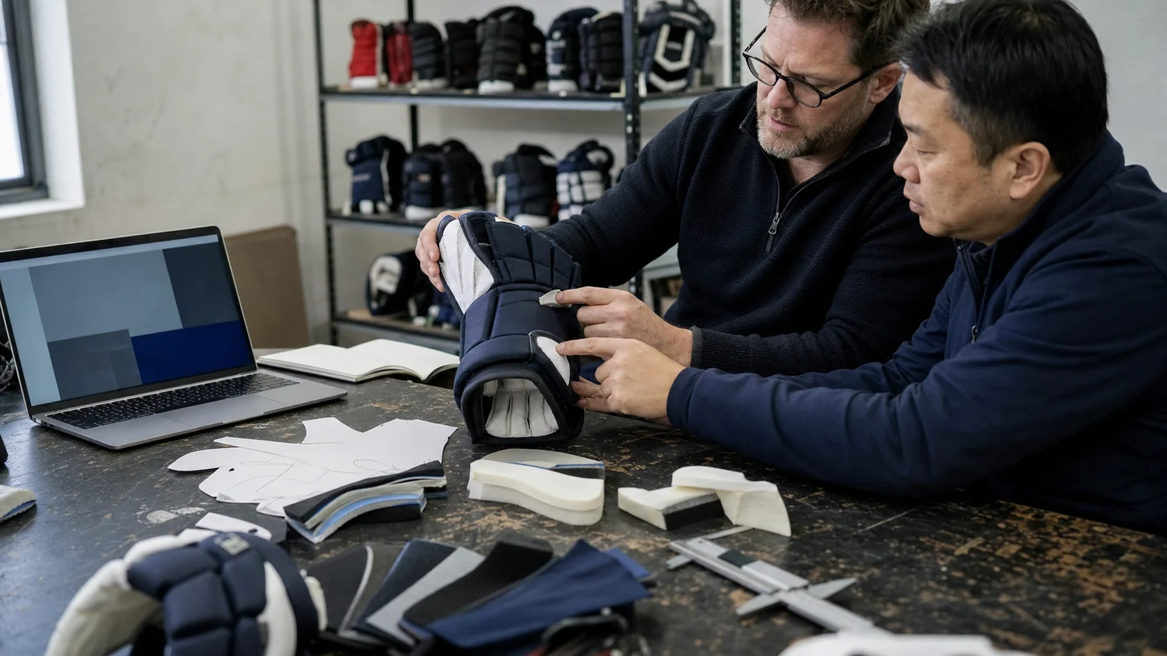 Hockey equipment buyer and developer reviewing an OEM glove specification