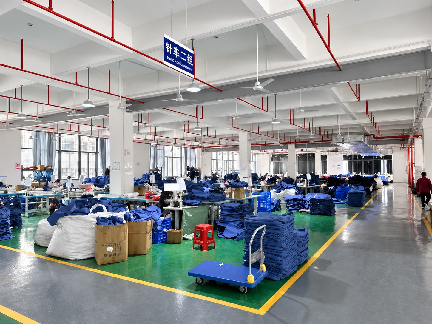 Submitted photograph of the factory sewing production floor