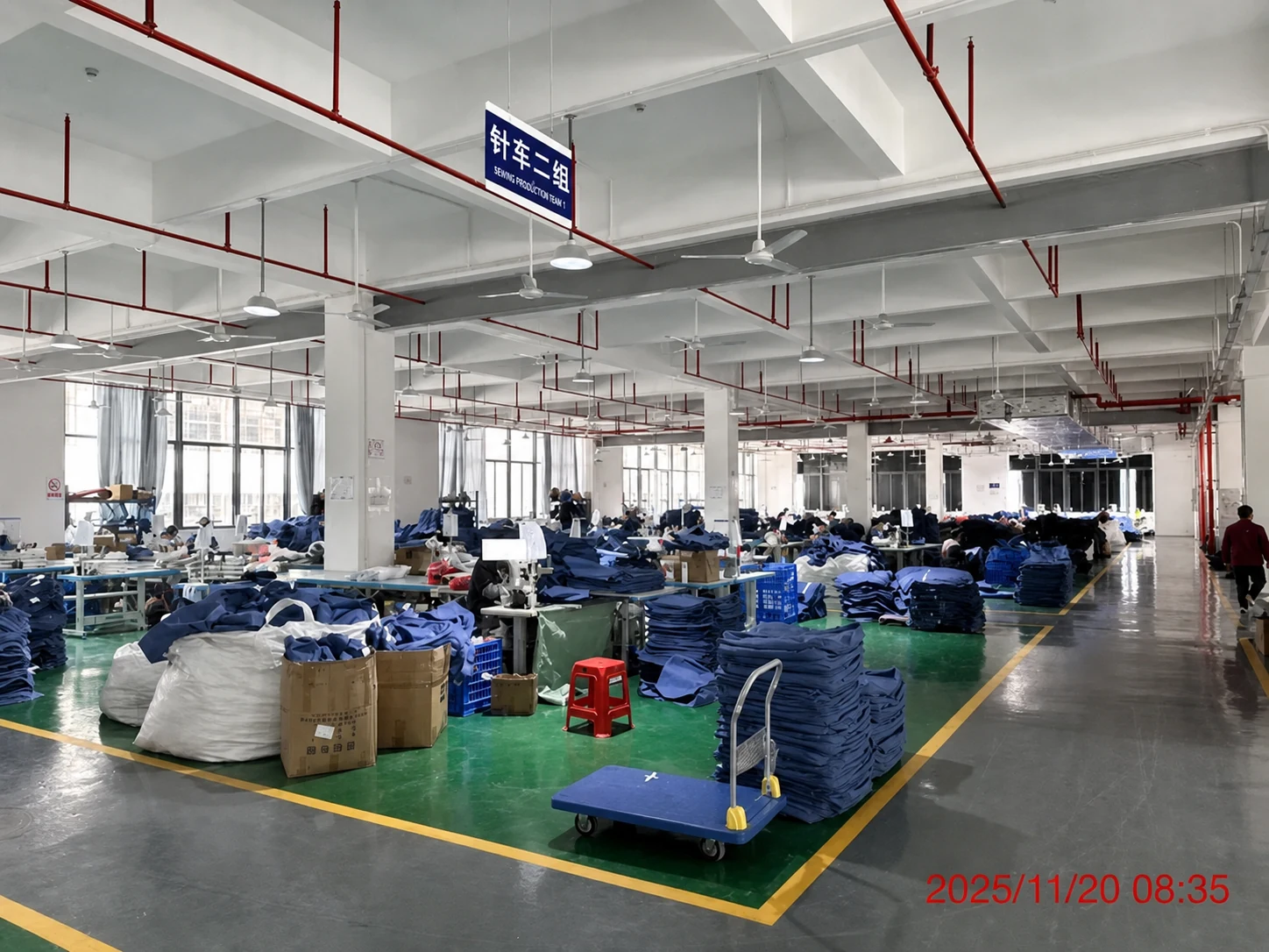 Submitted photograph of the factory sewing production floor