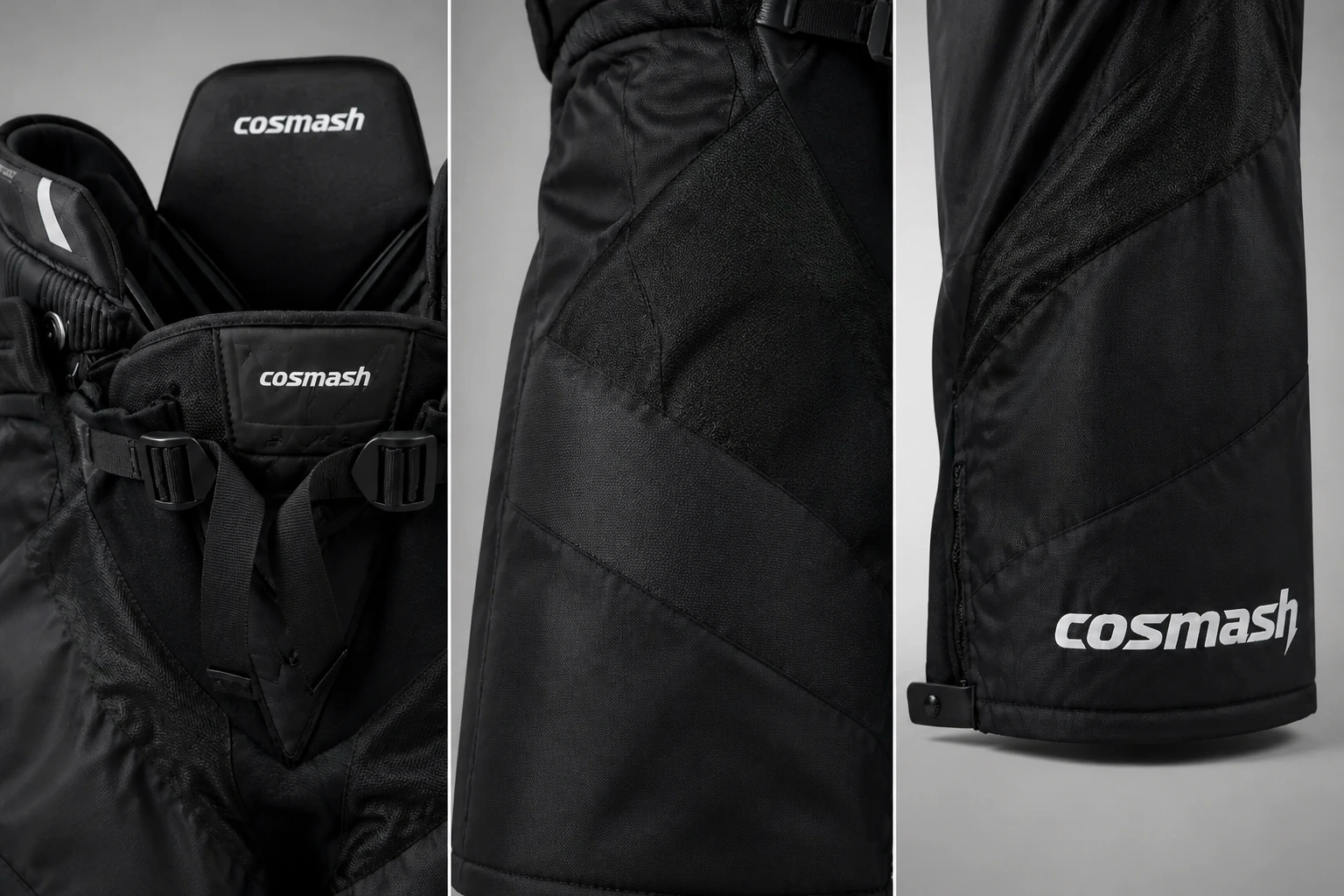 Hockey pants waist, protection and shell construction details