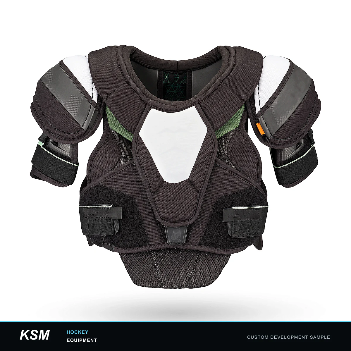 Black and grey custom hockey shoulder pad development sample