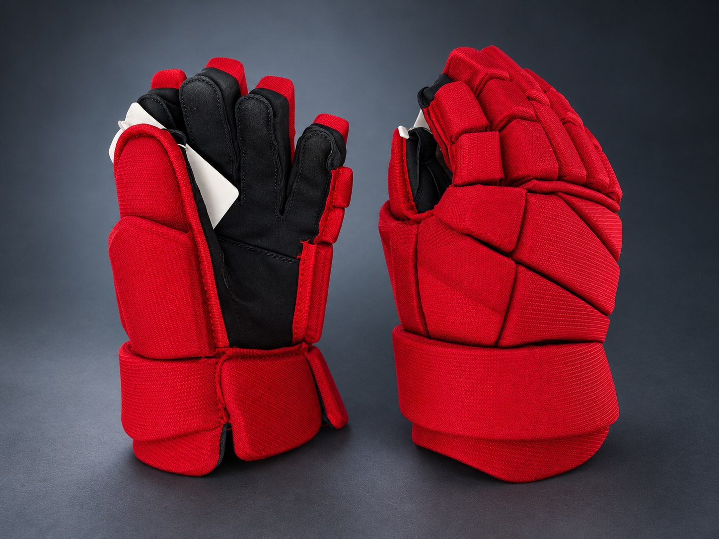Black and red custom hockey glove development sample